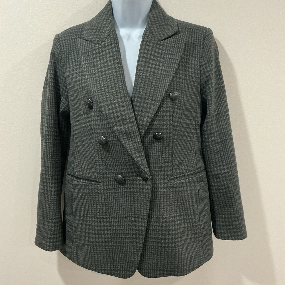 Banana Republic Blazer Womens 6P Gray Houndstooth Double Breasted Lined Jacket